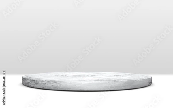 Fototapeta Circle, Rounded Cement Podium for product presentation on white Background, 3D illustration, 3D rendering