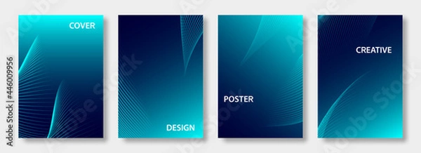 Fototapeta Set of blue and green cover design templates. Abstract futuristic geometric pattern with wavy lines for banner, posters, flyer, brochure and wallpaper. Vector
