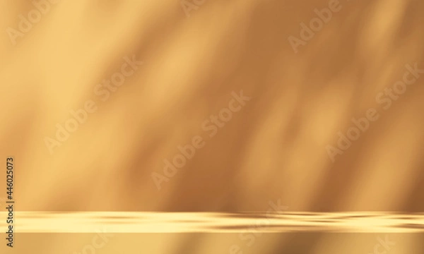 Fototapeta 3D product podium display with orange background and tree shadow,summer product mockup background,3D render illustration
