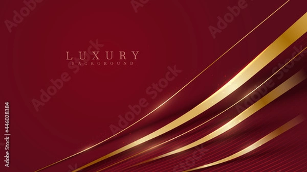 Fototapeta Diagonal golden lines sparkle on red luxury background, cover design modern concept, vector illustration.