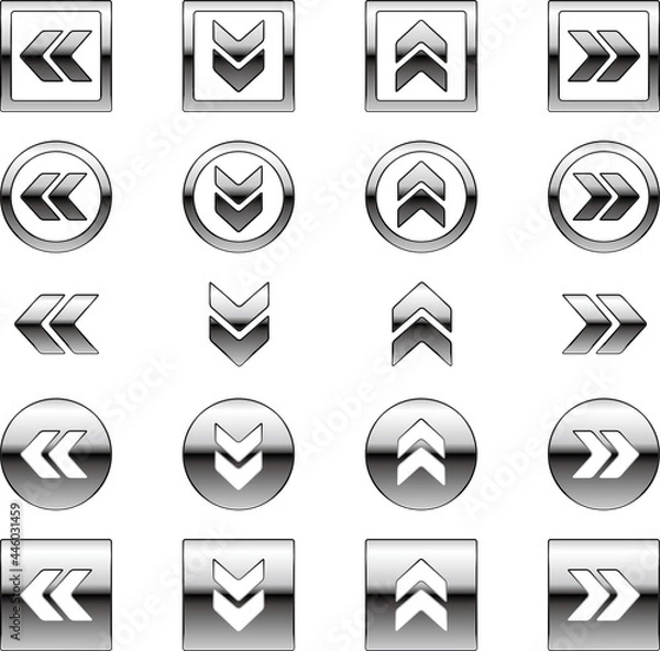 Fototapeta メタリックな矢印ボタンのセット