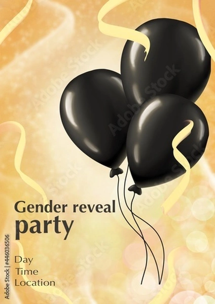 Obraz Gender reveal party invitation. Baby shower illustration. Graphic design for postcard, greeting card, banner, invite card, poster