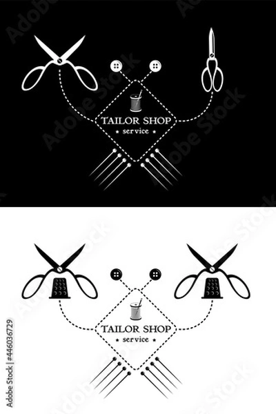 Fototapeta Tailor shop service. Logo in the form of a sea crab made from sewing supplies. Vector