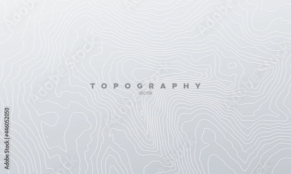 Fototapeta White embossed topography pattern. Vector illustration of heights map topographic backdrop