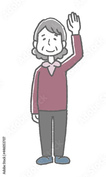 Fototapeta 手を上げて反応する高齢女性