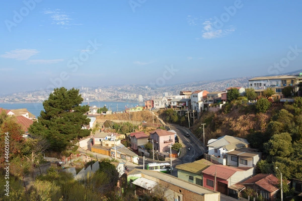 Fototapeta View from a house on a hill in Valparaíso, Chile