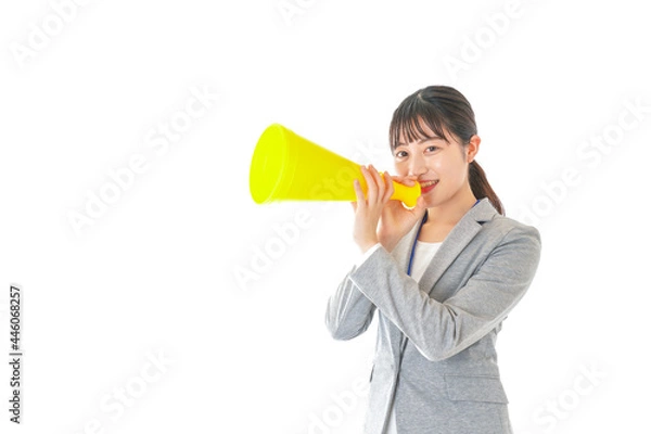 Fototapeta 叫ぶ若いビジネスウーマン