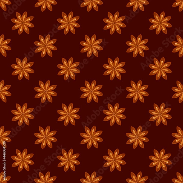 Fototapeta Little star anise, badian vector seamless pattern background for spice and condiments design.
