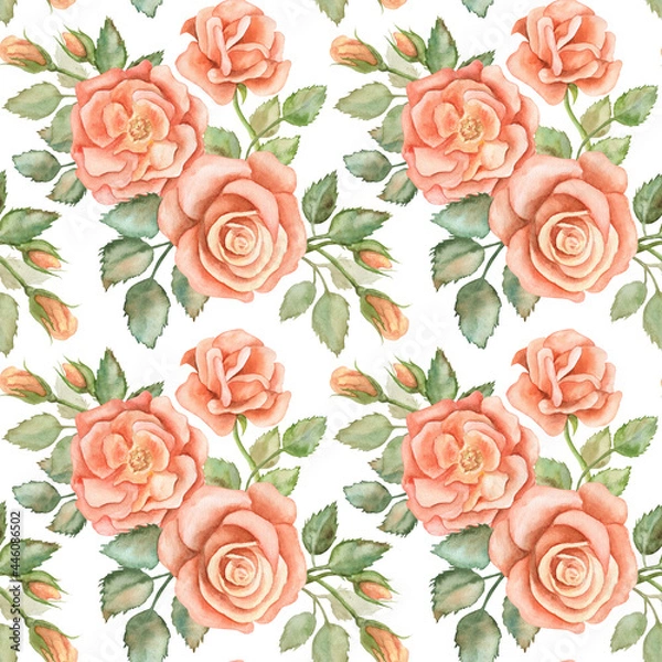 Obraz seamless roses pattern watercolor 