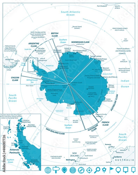 Obraz Arctic Region Map and Navigation Icons