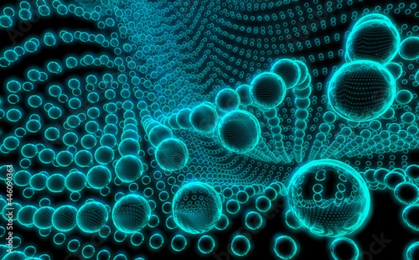 Fototapeta Abstract composition of transparent spheres and balls of different sizes. 3d rendering.