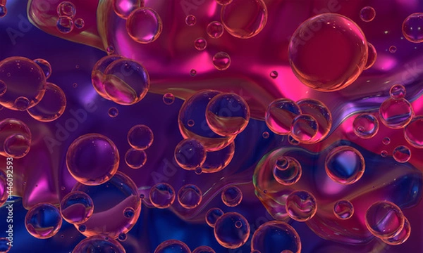 Fototapeta Abstract composition of transparent multicolored spheres of different sizes. 3d rendering.