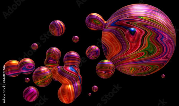 Fototapeta Abstract composition of multicolored metabolas. 3d rendering.