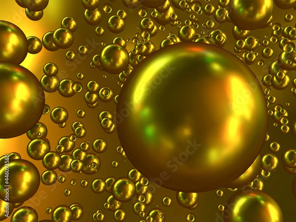 Fototapeta Abstract composition of yellow and gold spheres of different sizes. 3d rendering.