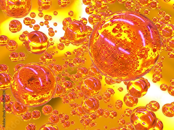 Fototapeta Abstract composition of yellow transparent spheres of different sizes. 3d rendering.
