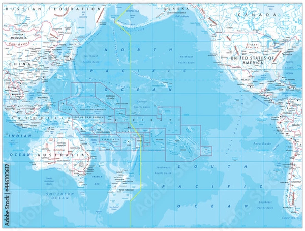 Fototapeta Pacific Ocean Map White Color