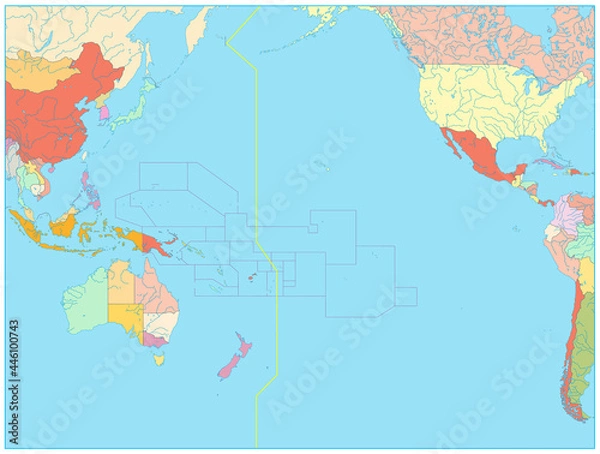 Obraz Pacific Ocean Political Map. No bathymetry. No text