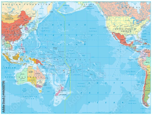 Fototapeta Pacific Ocean Political Map and bathymetry