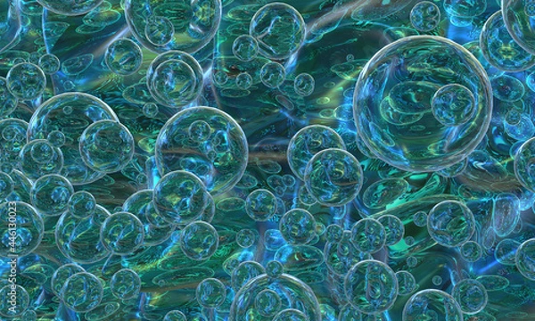 Fototapeta Abstract composition of multicolored and green spheres of different sizes. 3d rendering.