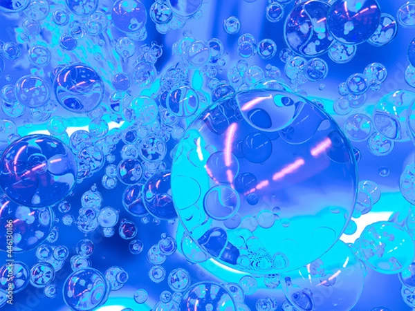 Fototapeta Abstract composition of blue transparent spheres of different sizes. 3d rendering.