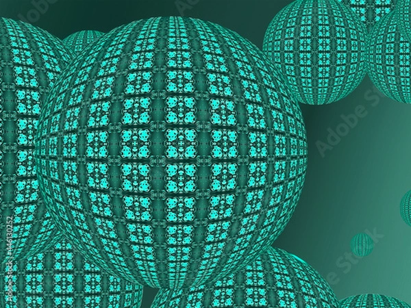Fototapeta Abstract composition of green spheres of different sizes. 3d rendering