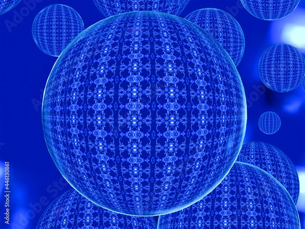 Fototapeta Abstract composition of blue spheres of different sizes. 3d rendering.