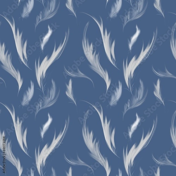 Obraz seamless pattern with white feathers on a blue background 