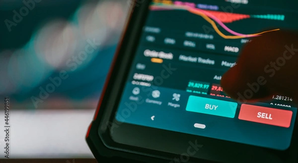 Fototapeta BTC Buy and Sell button Close up view