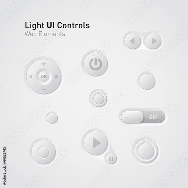 Fototapeta Light UI Controls Web Elements: Buttons, Switchers,