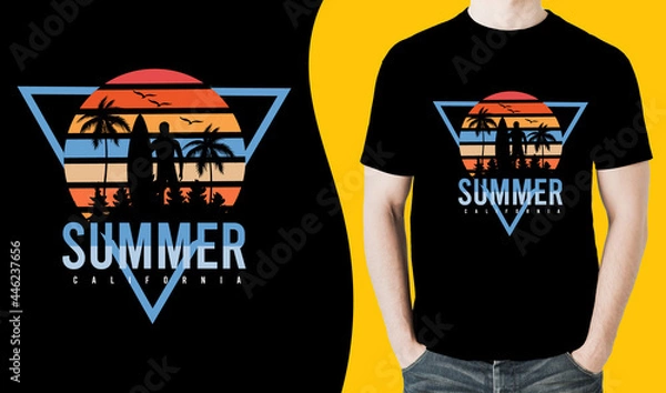 Fototapeta summer t shirt design vector illustration. summer t shirt, summer surfing t shirt. summer sublimation t shirt Vector illustration