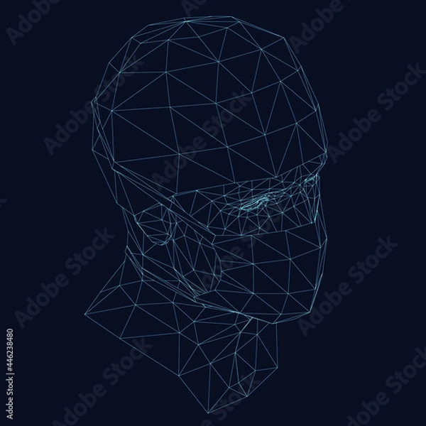 Fototapeta Wireframe of a human head in a protective mask. 3D. Vector illustration.