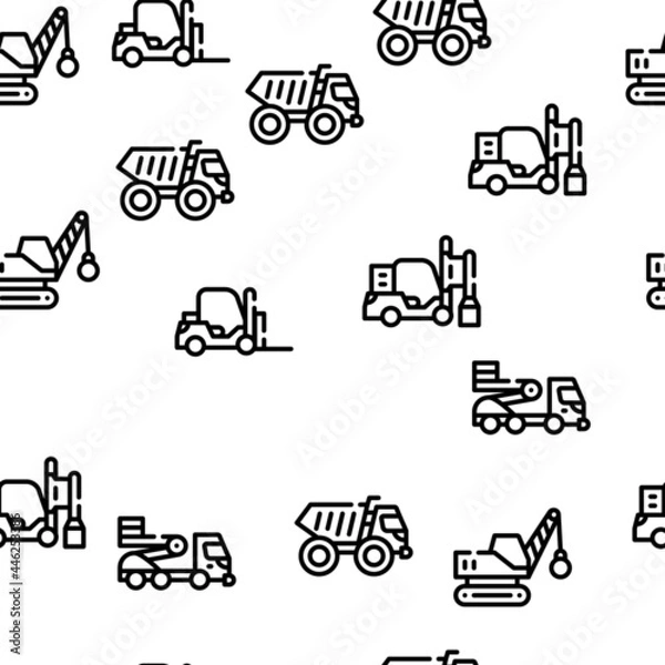 Fototapeta Construction Vehicle Vector Seamless Pattern Thin Line Illustration