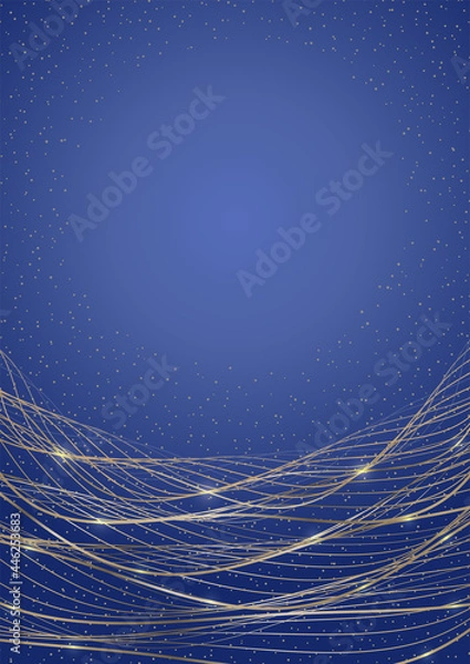 Obraz 青とゴールドの抽象的な美しい波模様と光の背景