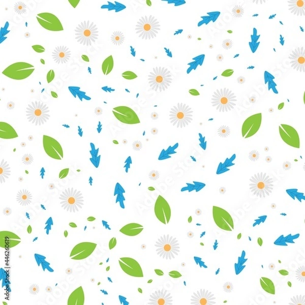 Fototapeta seamless leaves and flowers on yellow background illustration. Beautiful leaf and flower pattern to print. Vector illustration