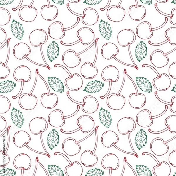 Obraz sweet fresh red cherry fruit repeat seamless pattern doodle cartoon modern style wallpaper vector illustration