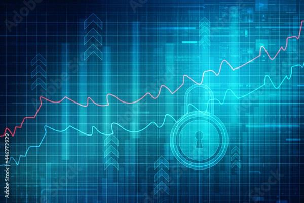 Fototapeta 2d illustration Safety concept: Closed Padlock on digital background