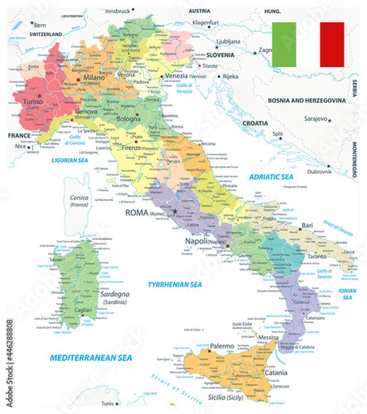 Obraz Italy Administrative Divisions Map On White