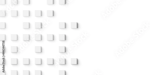 Fototapeta Random shifted small white cubes, blocks or boxes background wallpaper banner with copy space