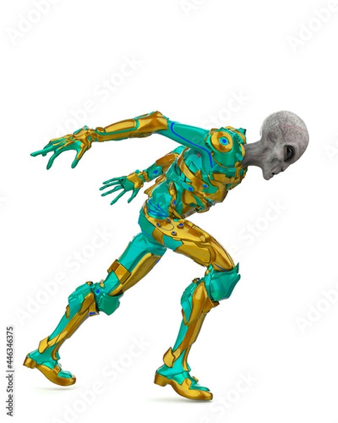Fototapeta alien grey warrior is running side view