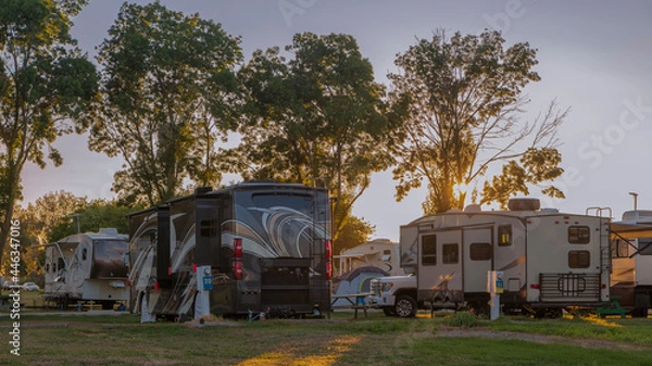 Obraz Camping in a Rv at a resort at sunset