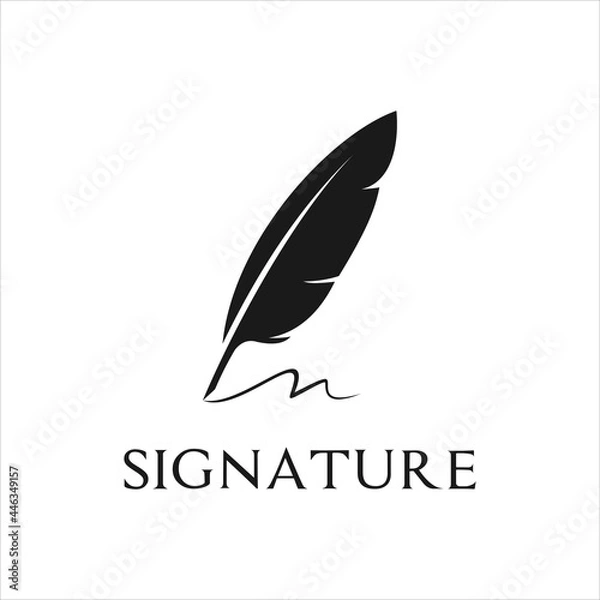 Fototapeta Quill Feather Pen, author Minimalist Signature Handwriting logo design template vector icon
