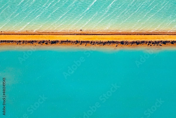 Obraz Aerial photography, Useless Loop, Shark Bay, Western Australia, June 2021, abstract images of salt ponds from above in varying colors of blue, green, and brown hues.