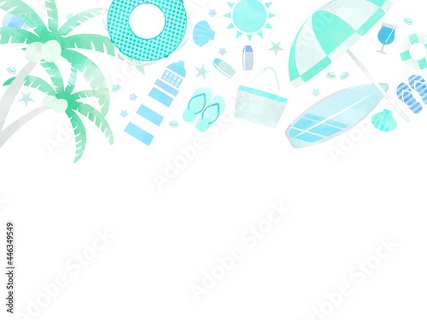 Fototapeta 夏の海のイメージ、イラスト背景、水彩風