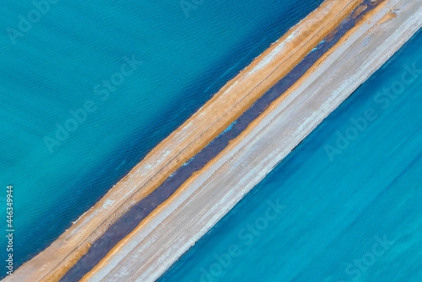 Obraz Aerial photography, Useless Loop, Shark Bay, Western Australia, June 2021, abstract images of salt ponds from above in varying colors of blue, green, and brown hues.