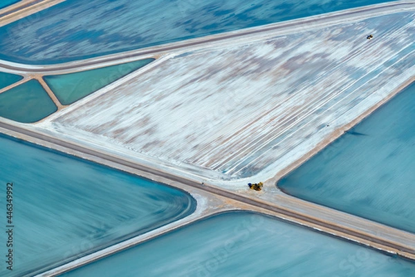 Obraz Aerial photography, Useless Loop, Shark Bay, Western Australia, June 2021, abstract images of salt ponds from above in varying colors of blue, green, and brown hues.