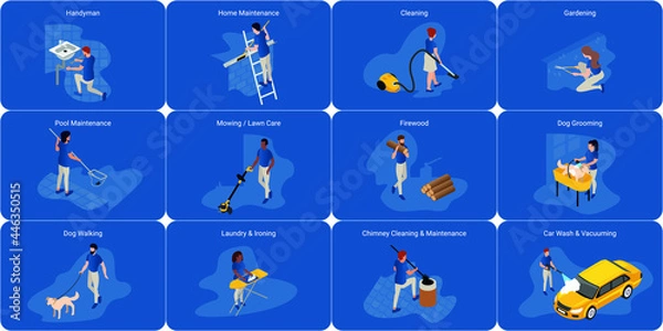 Obraz Working people various activities isometric set isolated vector