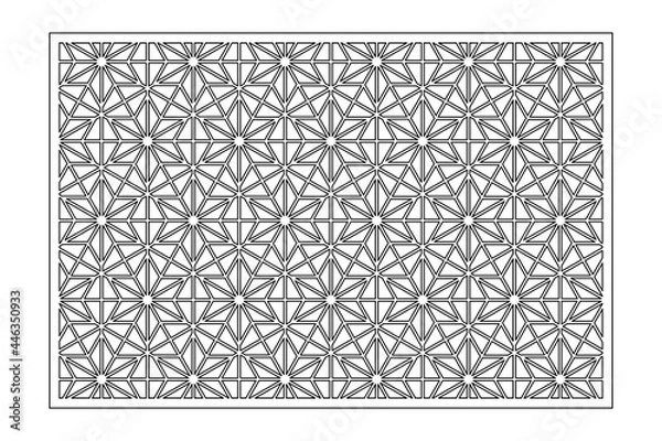 Fototapeta Decorative card for cutting. Recurring linear geometric mosaic pattern. Laser cut. Ratio 3:2. Vector illustration.