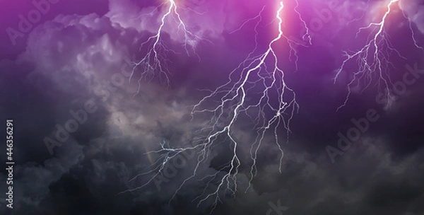 Fototapeta Lightning, thunder cloud dark cloudy sky 