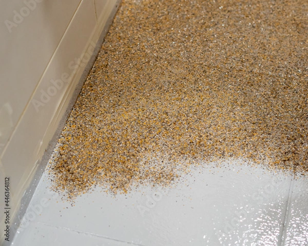 Obraz Color flake flooring textured background .Close up.Color Flakes make resinous flooring as beautiful as it is practical.Concrete floor,sprinkle with flake stone and smooth.