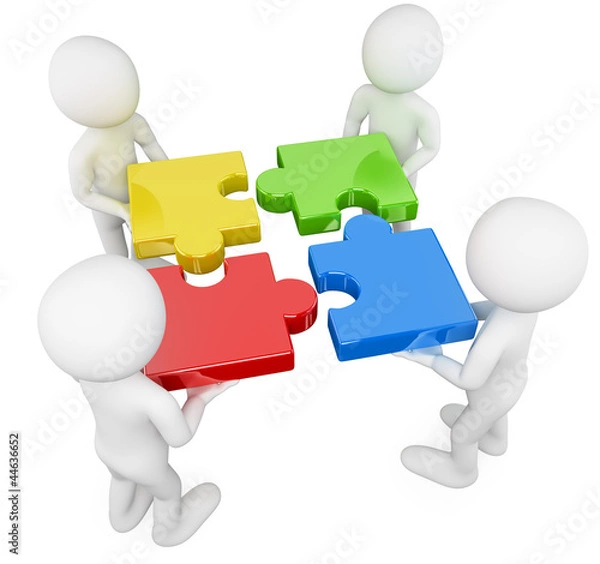 Obraz 3D white people. Team with puzzle